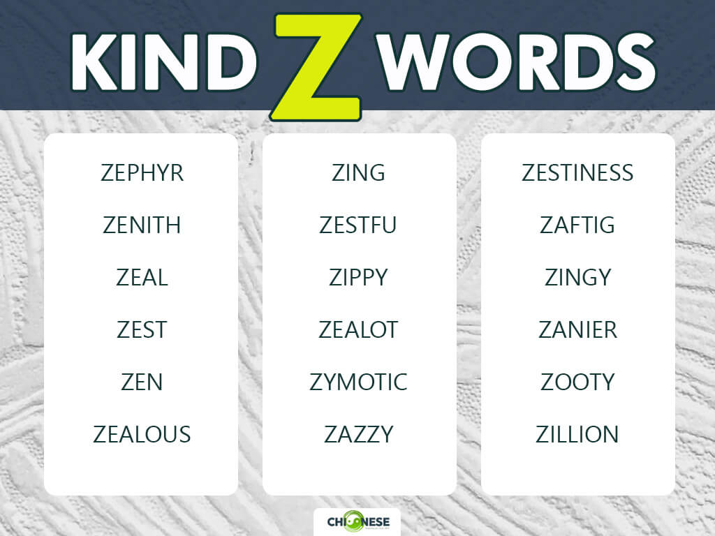 kind words that start with z