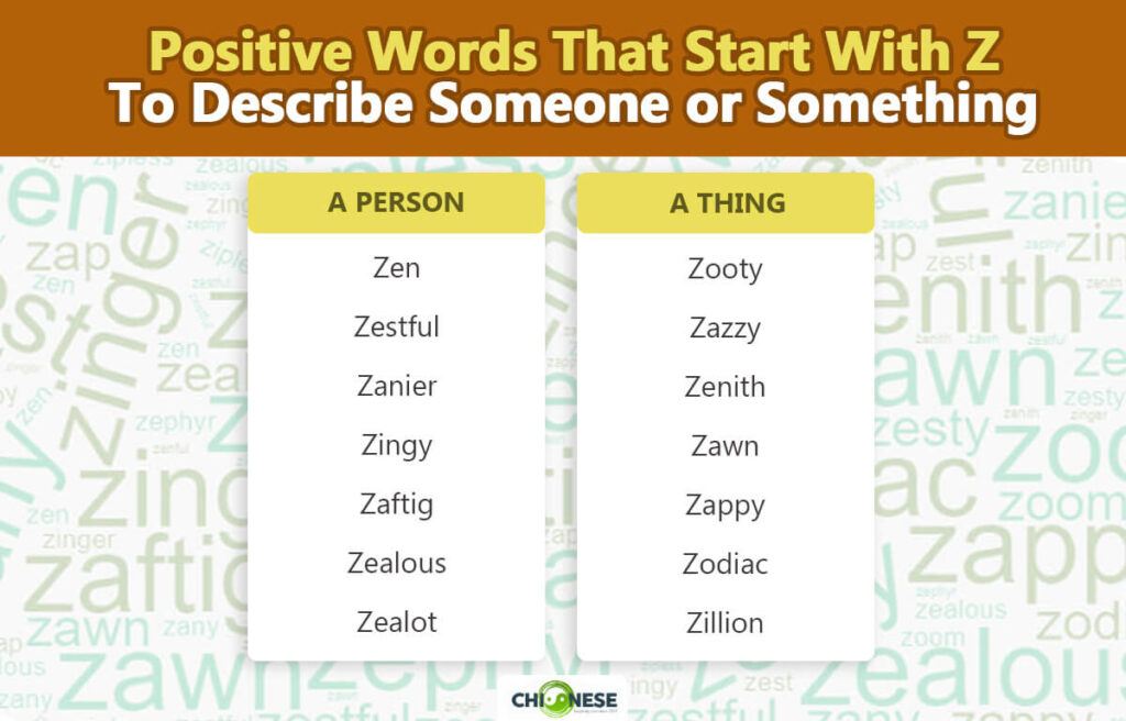 positive words that start with Z to describe a person