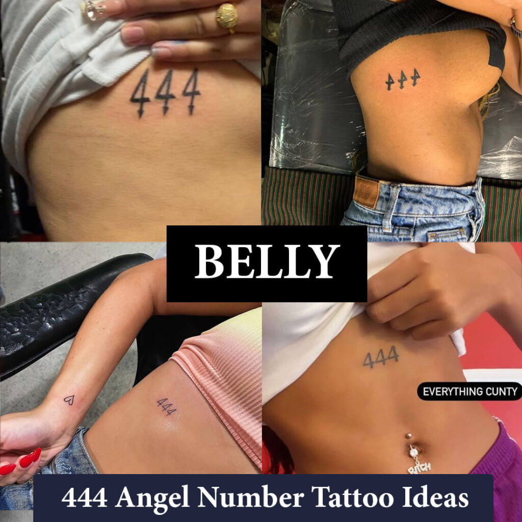 444 angel number tattoo belly