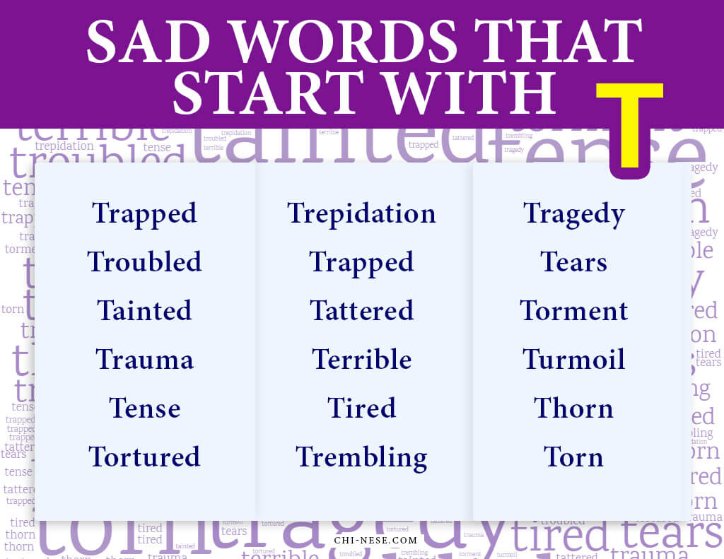 sad words starting with t