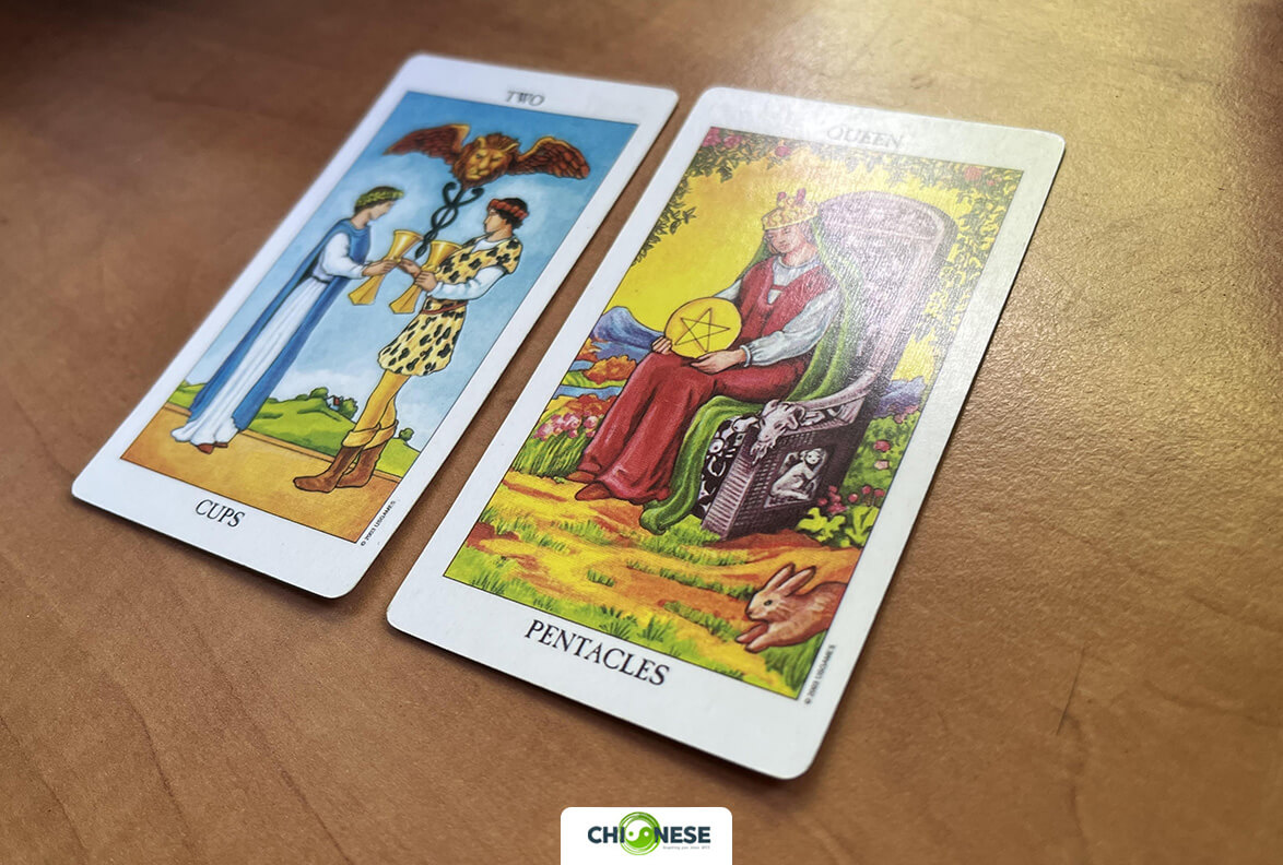 two of cups and queen of pentacles