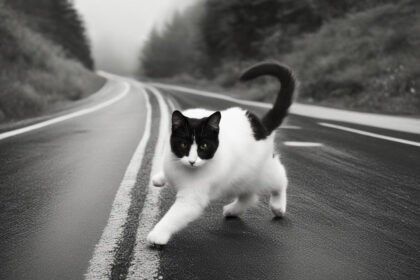 Black And White Cat on the road