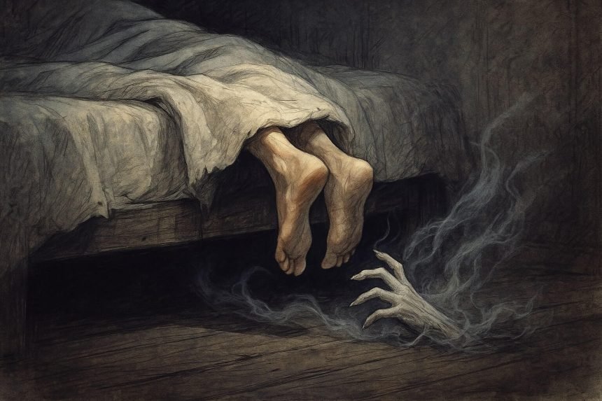 feet hanging off bed superstition