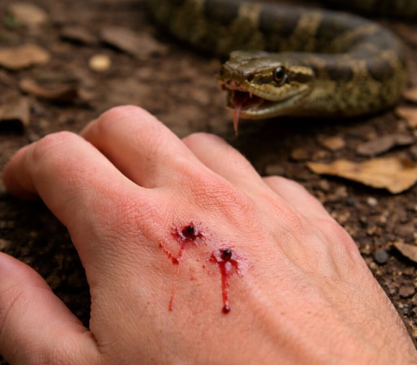 snake bite on hand