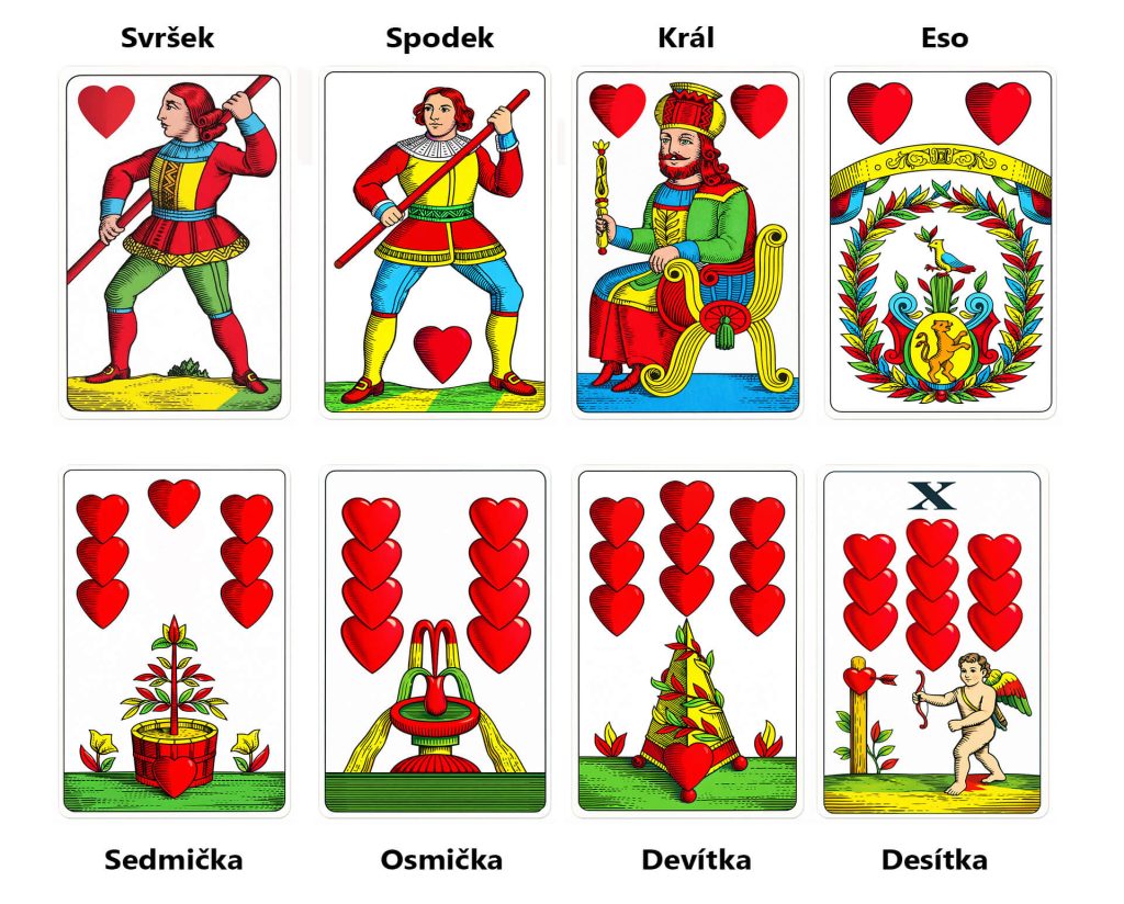 mariášové karty červené srdce